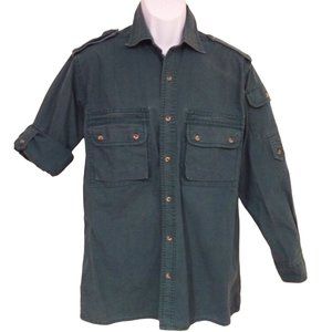 Vtg 80s Cabela's Outdoor Shirt Shacket -M Utility Cargo Pockets Roll-Tab Buttons